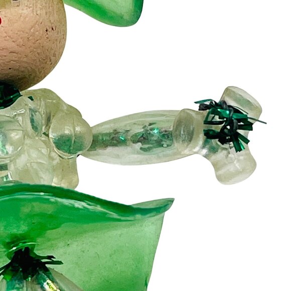 Vintage Green Beaded Winter Lady Ornament Handmade 4 inches - Picture 5 of 9